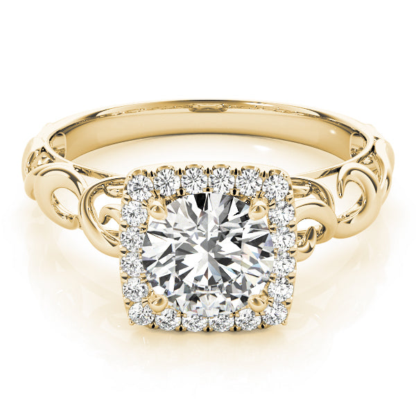 14K Yellow Gold Round Brilliant Diamond Halo Engagement Ring With Scalloped Shank (1.15ctw)