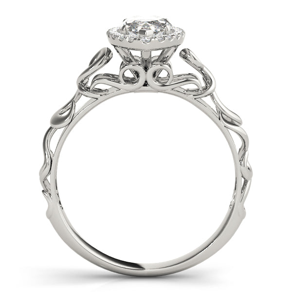 14K White Gold Marquise Diamond Halo Engagement Ring With Scalloped Shank (1.15ctw)