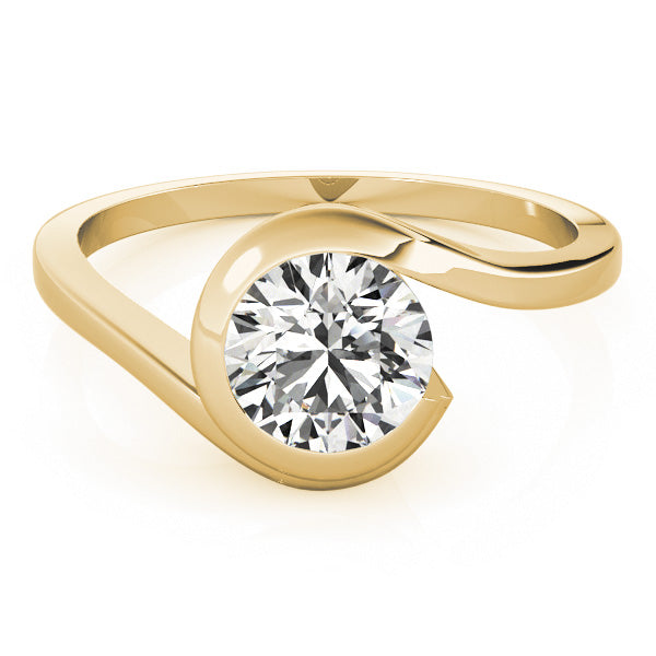 14K Yellow Gold Round Brilliant Swirled Semi-Bezel Diamond Engagement Ring (1ct)