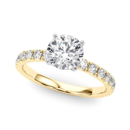 14K Yellow Gold Round Brilliant Diamond Engagement Ring With French Pave Accent Diamonds (1.34ctw)