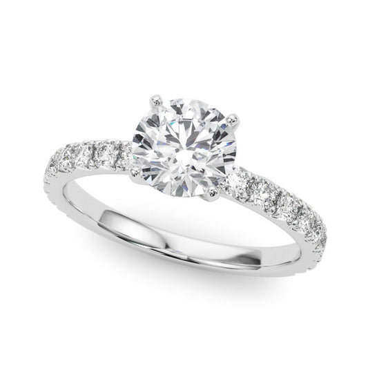 14K White Gold Round Brilliant Diamond Engagement Ring With French Pave Accent Diamonds (1.34ctw)