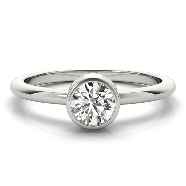 14K White Gold Round Brilliant Low Bezel Set Diamond Engagement Ring (1ct)
