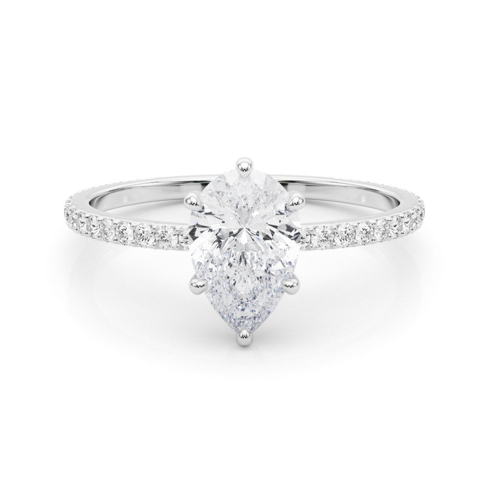 14K White Gold Lab-Grown Pear Shape Diamond Hidden Halo Engagement Ring - Options Available