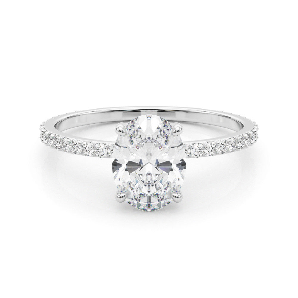 14K White Gold Lab-Grown Oval Diamond Hidden Halo Engagement Ring - Options Available
