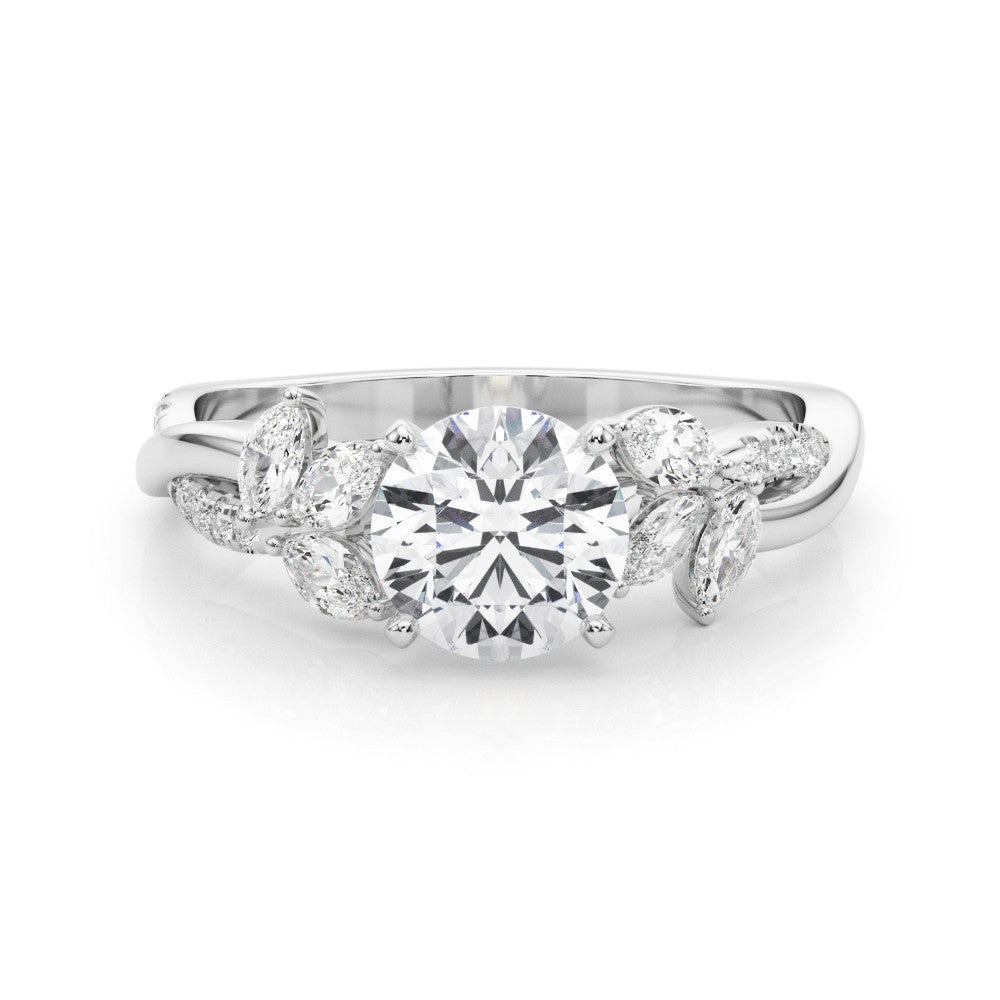 14K White Gold Lab-Grown Round Brilliant Diamond Floral Inspired Engagement Ring - Options Available