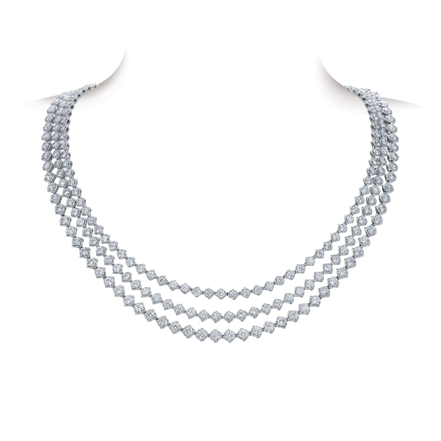 14K White Gold Floral Inspired Diamond Riviera Necklaces