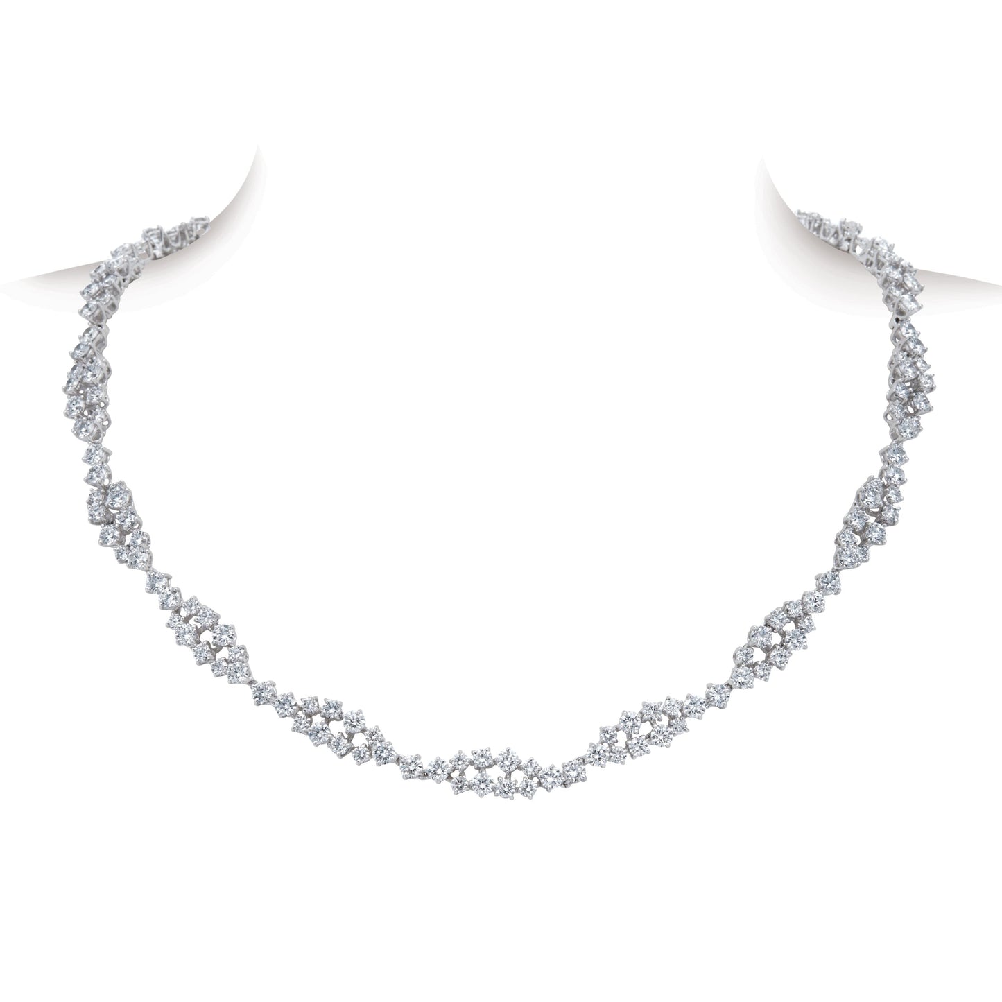 14K White Gold Diamond Double Helix Riviera Necklace