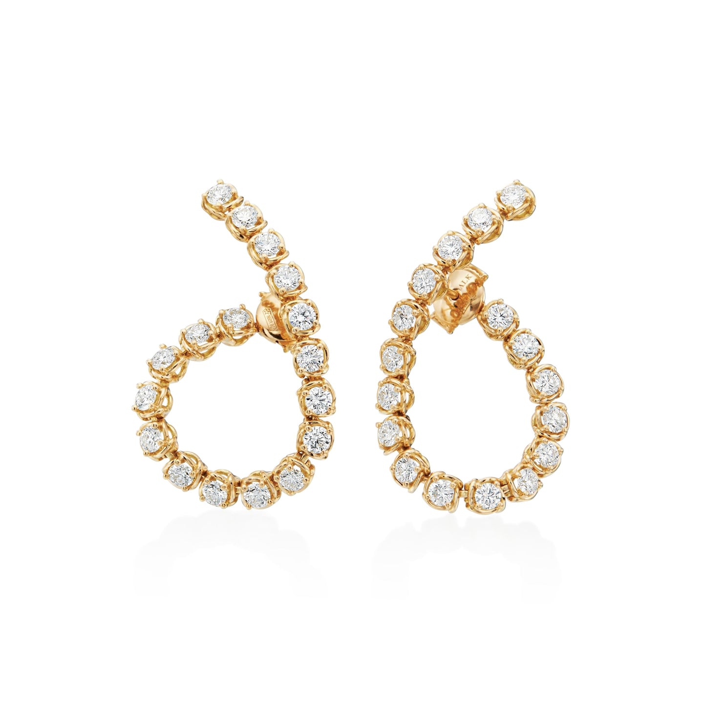 14K Yellow Gold Diamond Freeform Drop Earrings