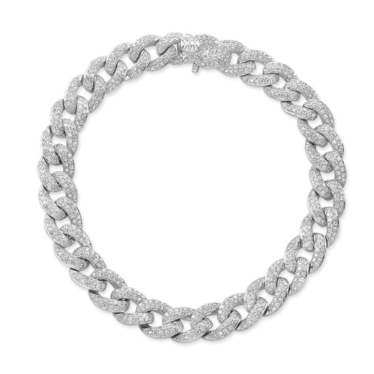 14K White Gold Pave Cuban Link Bracelet (2.22ctw)
