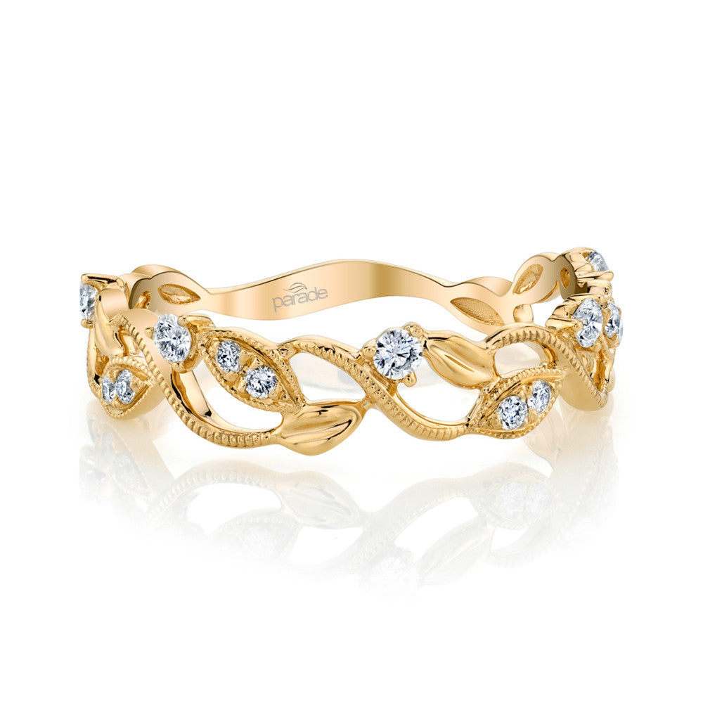 18K Yellow Gold Diamond And Filigree Floral Fashion Ring (.19ctw)