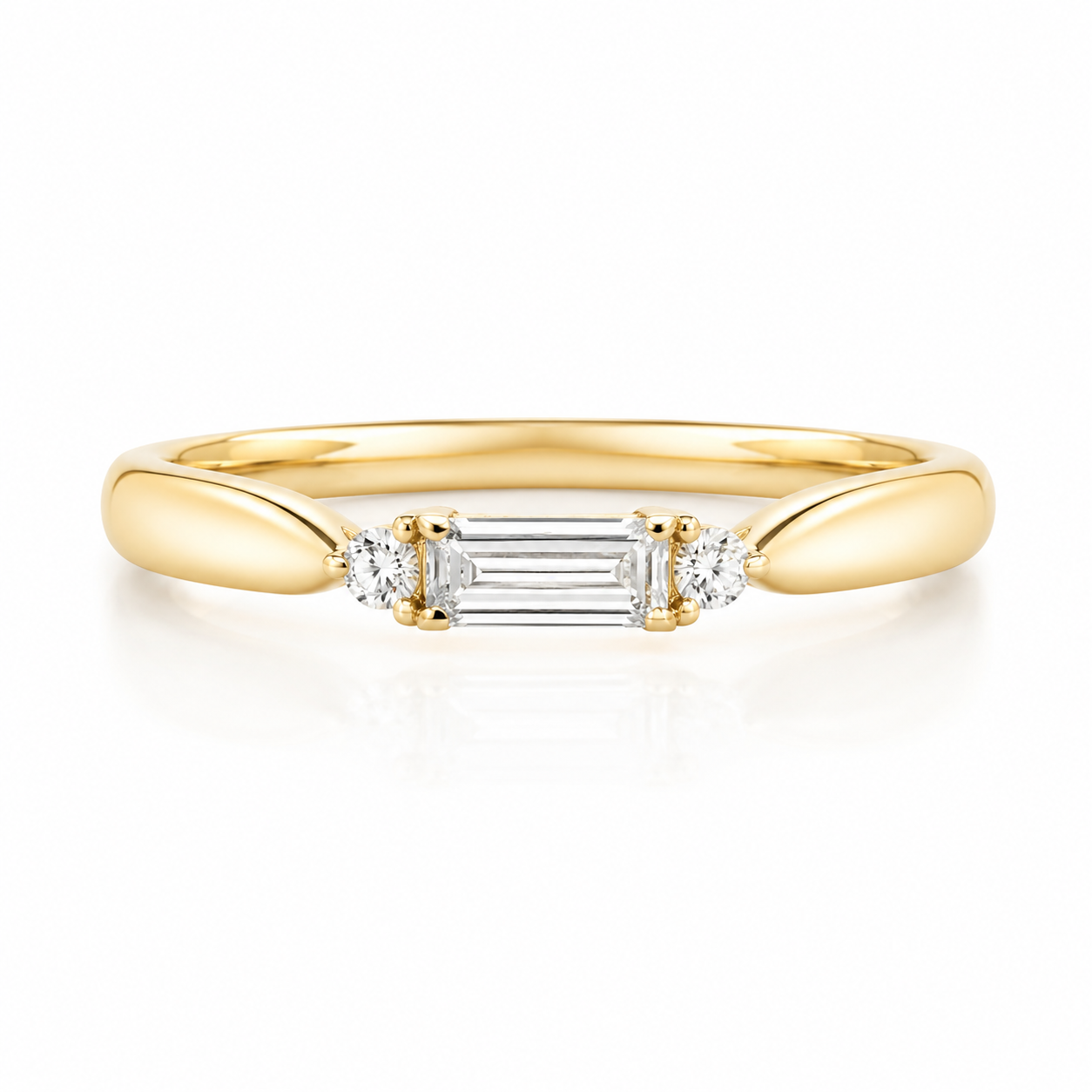Yellow Gold Baguette and Round Diamond Stackable Ring