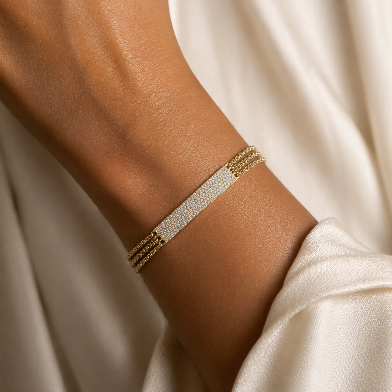 Yellow Gold Multi-Chain Pave Diamond Bar Bracelet