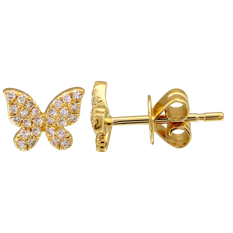 14K Yellow Gold Pave Diamond Butterfly Studs (0.09ctw)