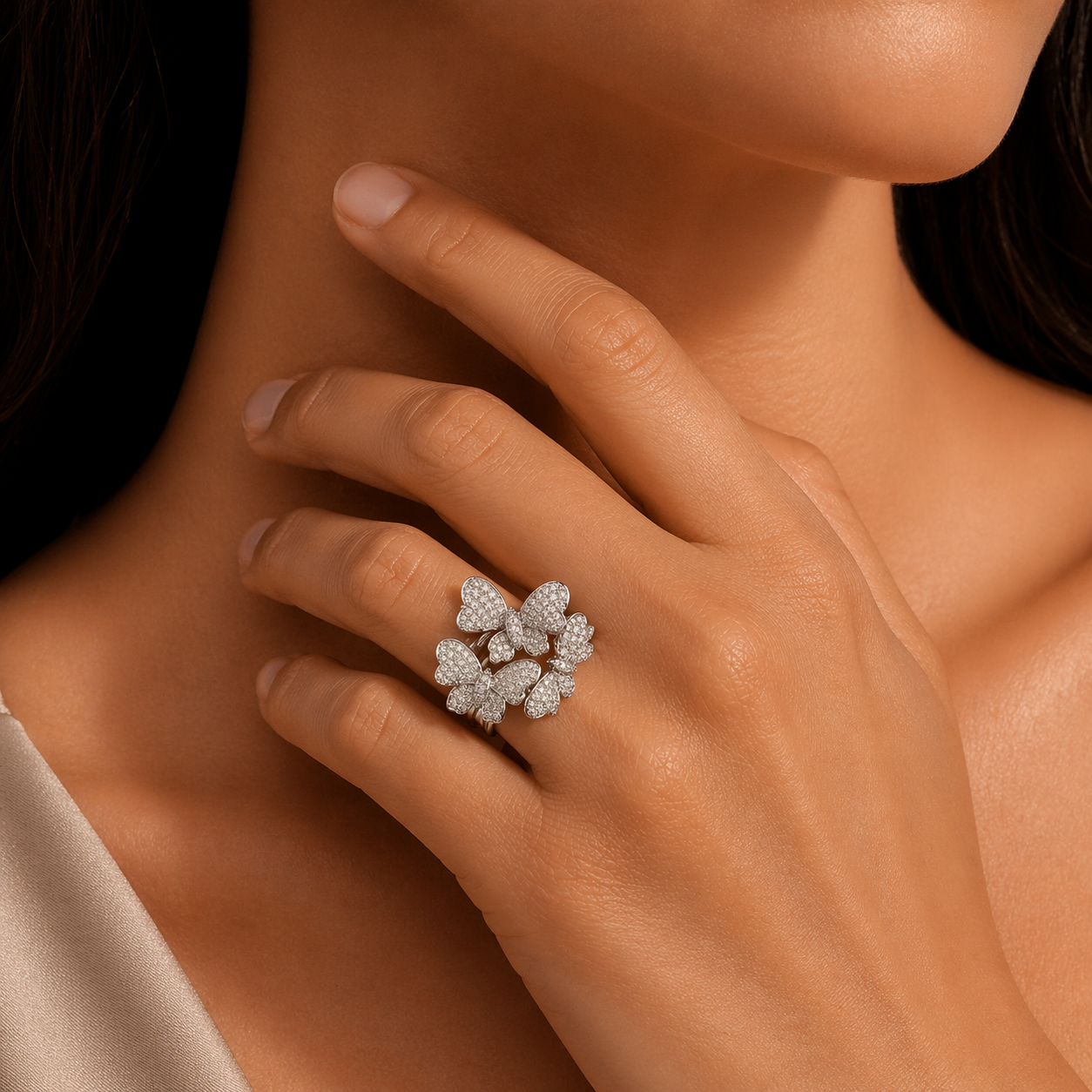 White Gold Pave Diamond Butterfly Fashion Ring