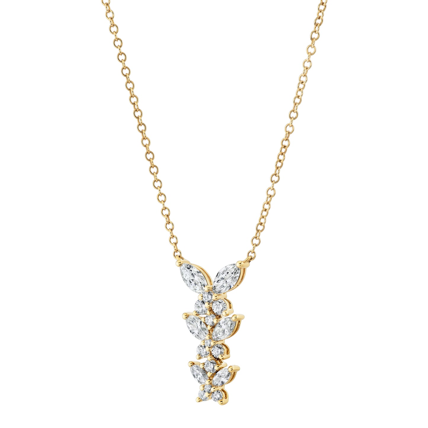 18K Yellow Gold Marquise and Round Diamond Necklace (1.09ctw)