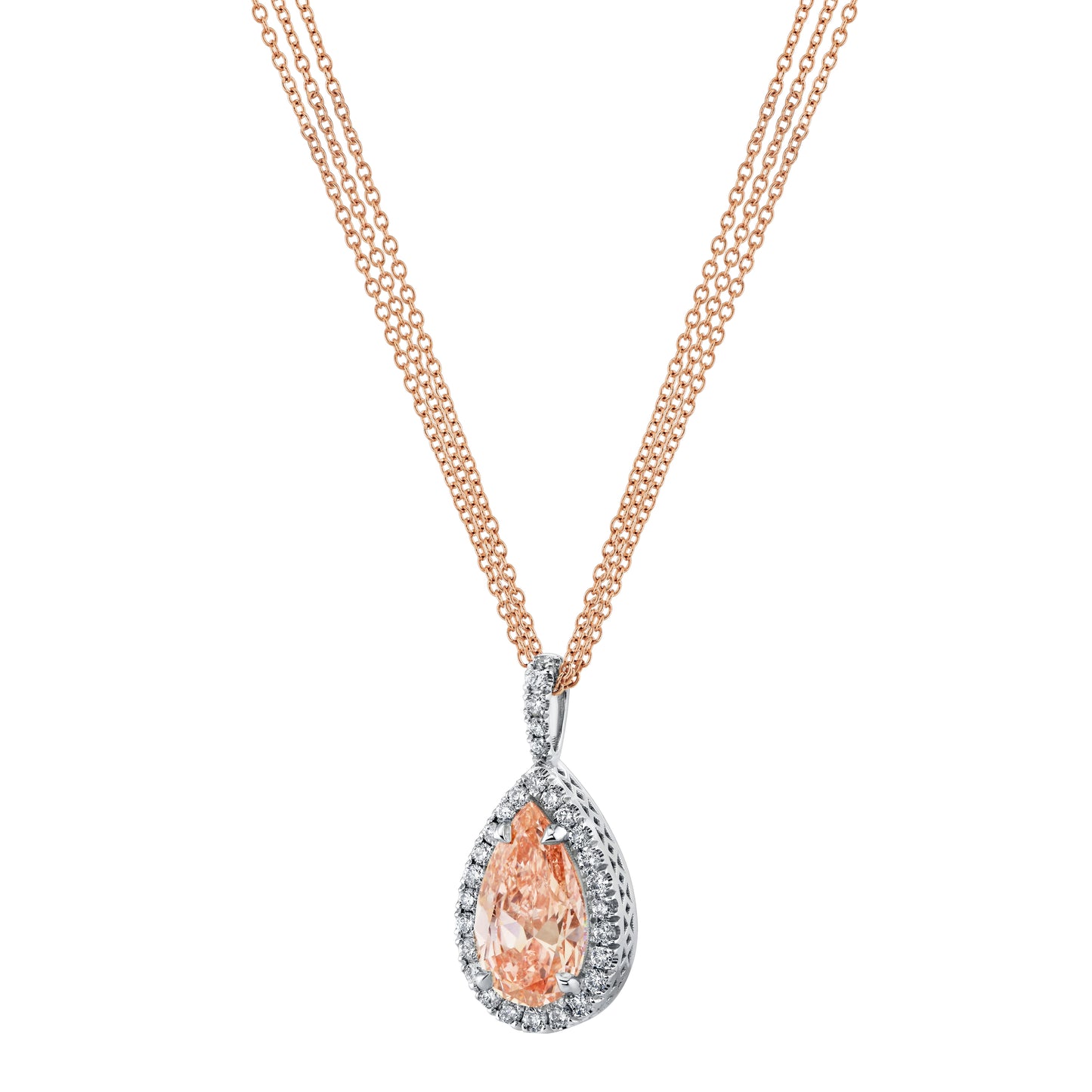 14K White and Rose Gold Pear Shape Lab-Grown Fancy Pink Diamond Halo Pendant (3.29ctw)