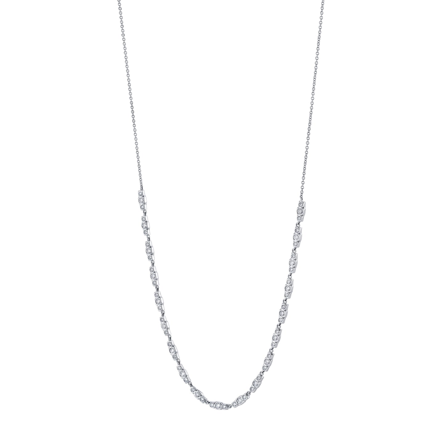 18K White Gold Round Diamond Bezel Station Necklace (.94ctw)