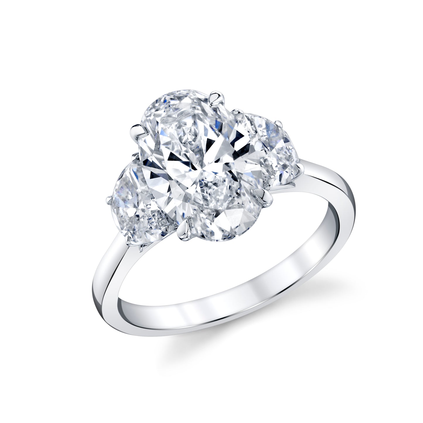 14K White Gold Lab-Grown Oval & Halfmoon Diamond Engagement Ring (4.23ctw)
