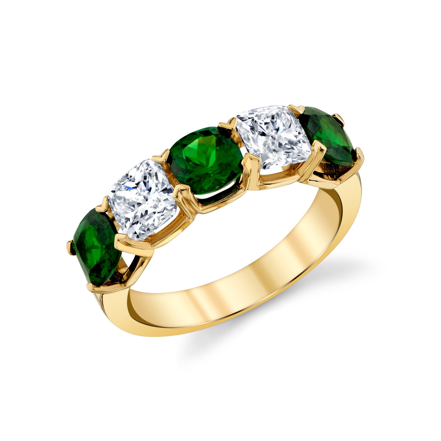 18K Yellow Gold Cushion Diamond and Tsavorite Fashion Ring (3.24ctw)