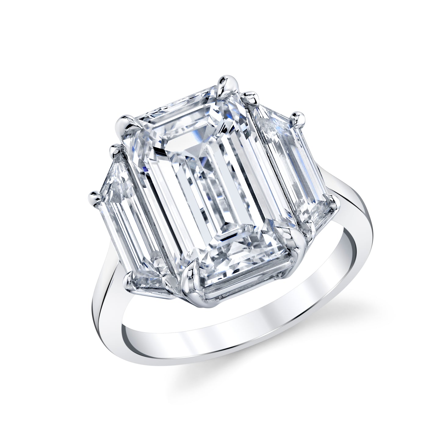 14K White Gold Emerald & Trapezoid Cut Lab-Grown Diamond Ring (7.25ctw)