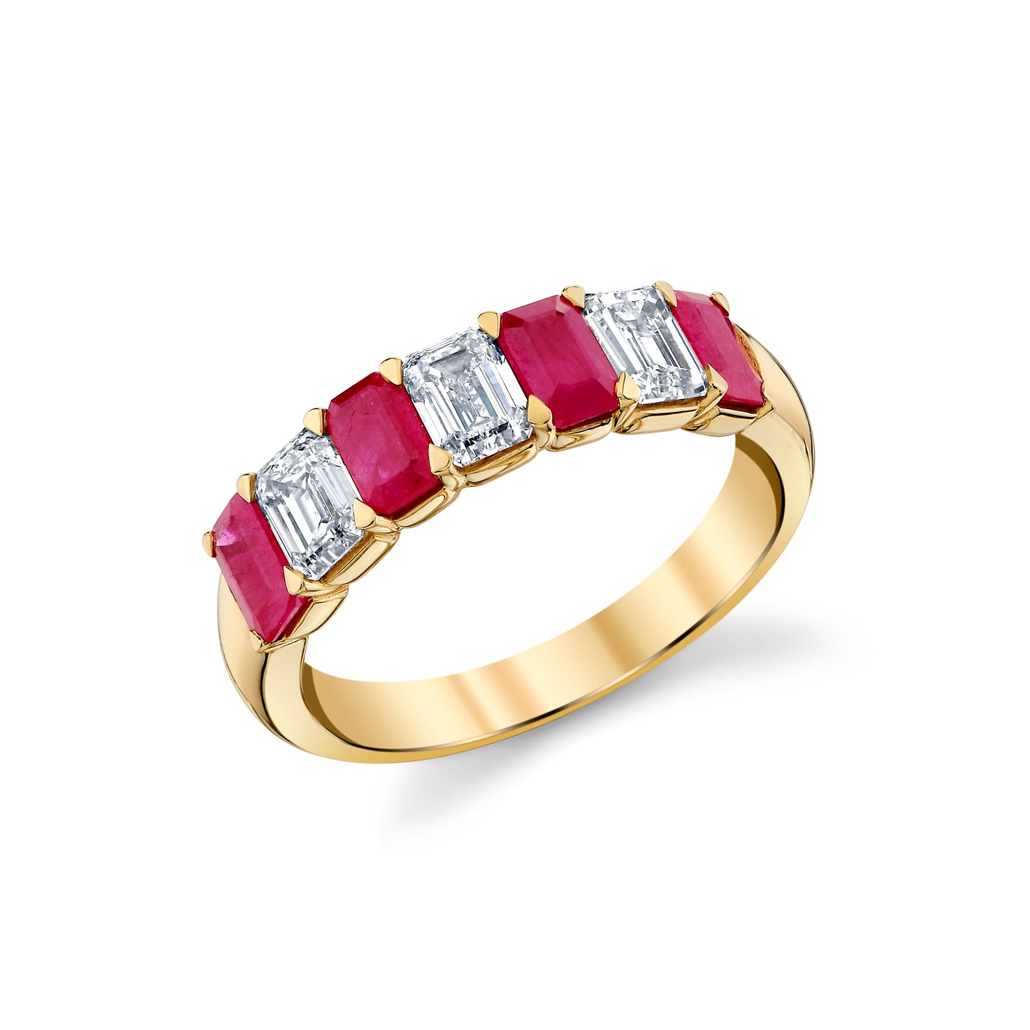Yellow Gold Emerald Cut Ruby and Diamond Ring