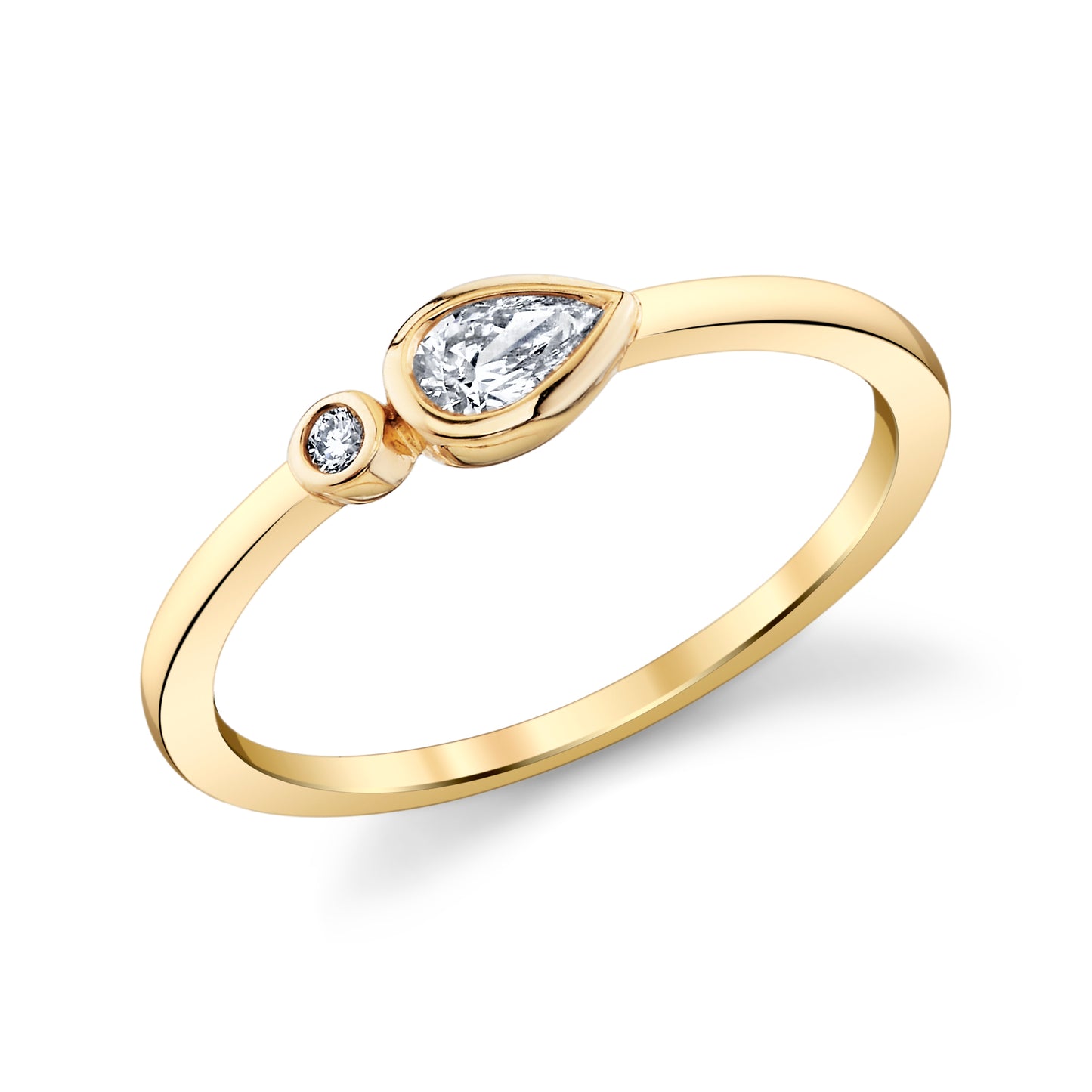 14K Yellow Gold Pear & Round Diamond Bezel Stackable Ring (.17ctw)