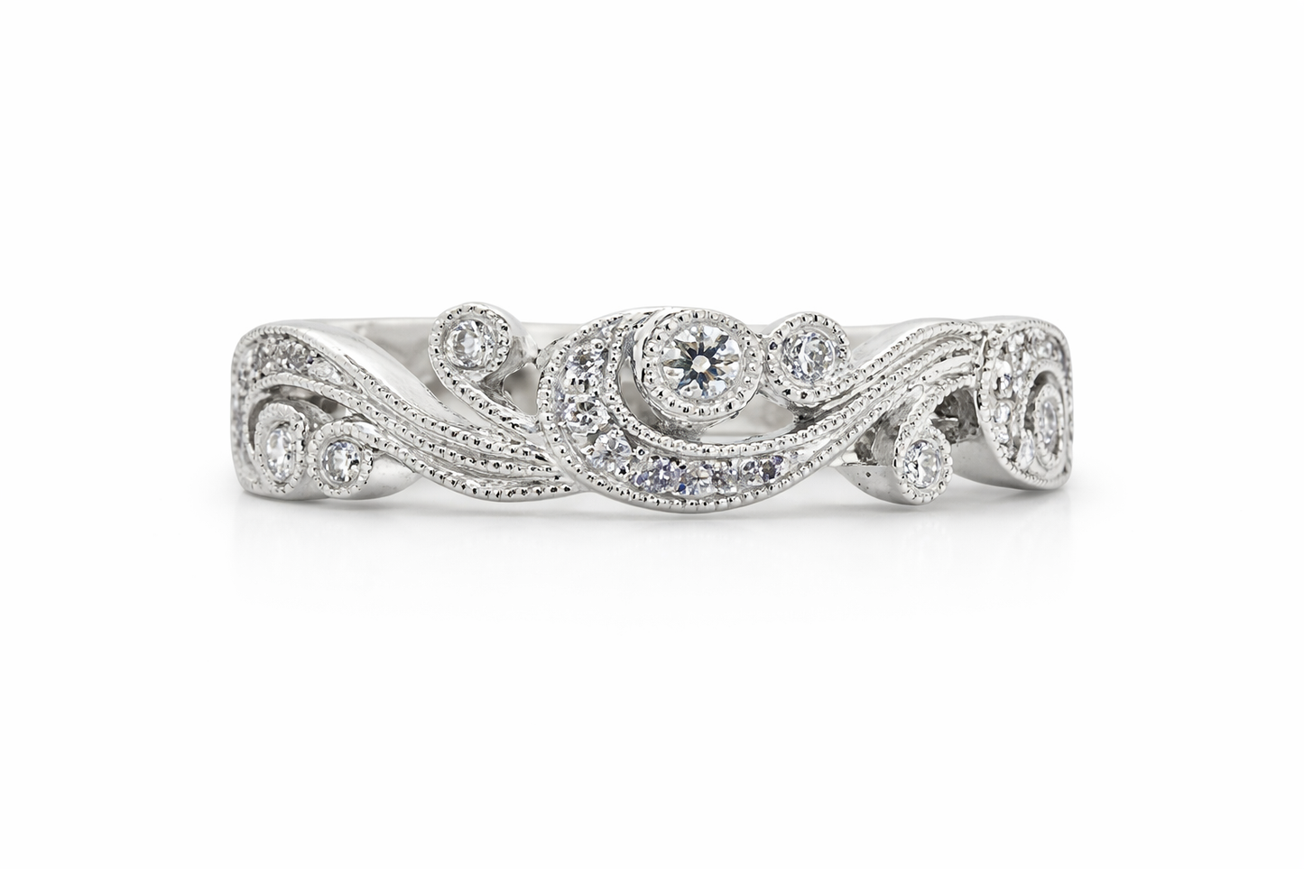 White Gold Diamond Filigree Wave Band