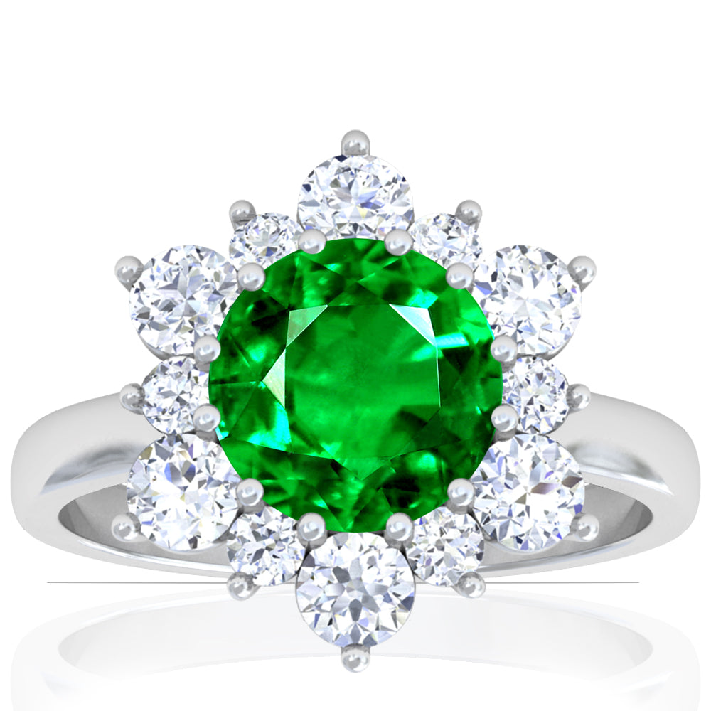 Platinum Cushion Cut Emerald And Diamond Vintage Inspired Halo Ring (1.75ctw)