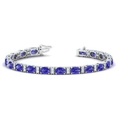14K White Gold Oval Tanzanite And Diamond Bracelet (6.21ctw)