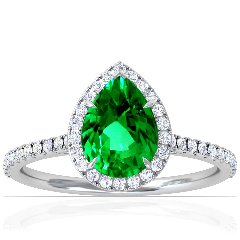 Platinum Pear Shape Emerald And Diamond Halo Ring (1.80ctw)