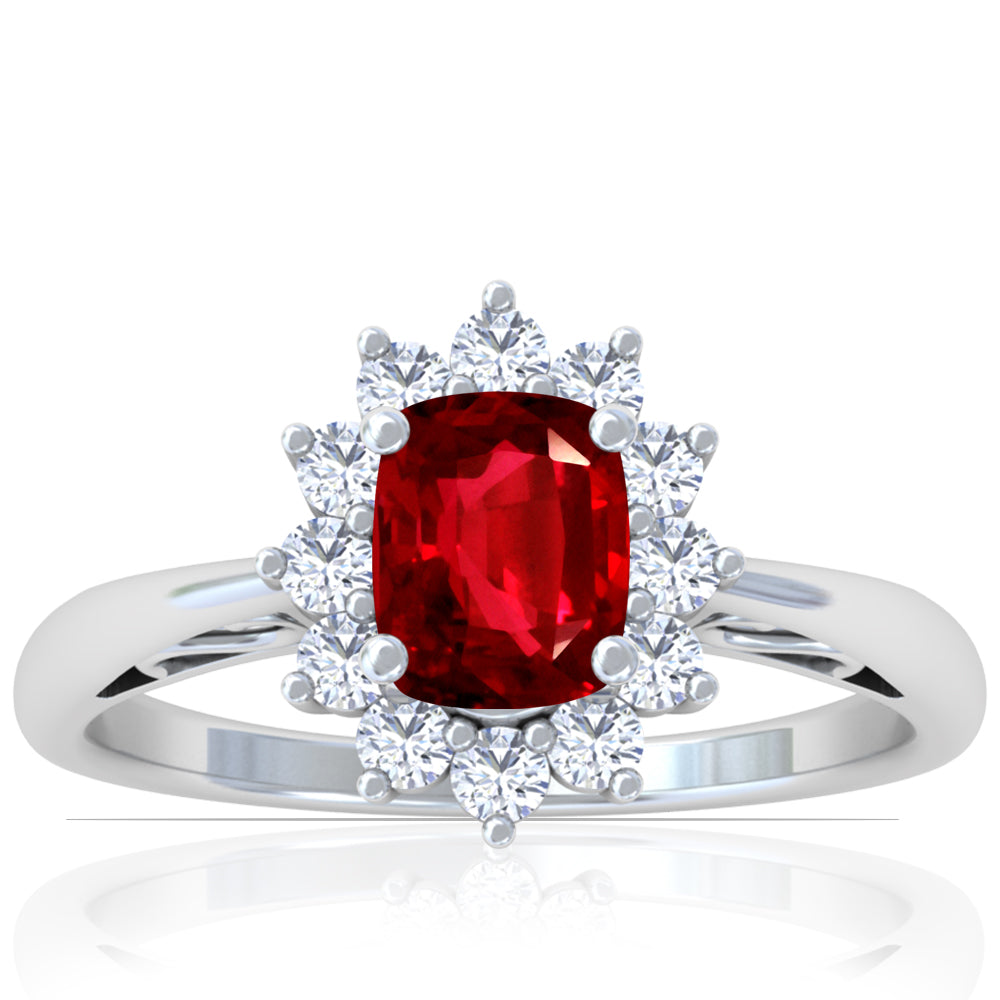 Platinum Elongated Cushion Cut Ruby And Diamond Halo Ring (2.20ctw)