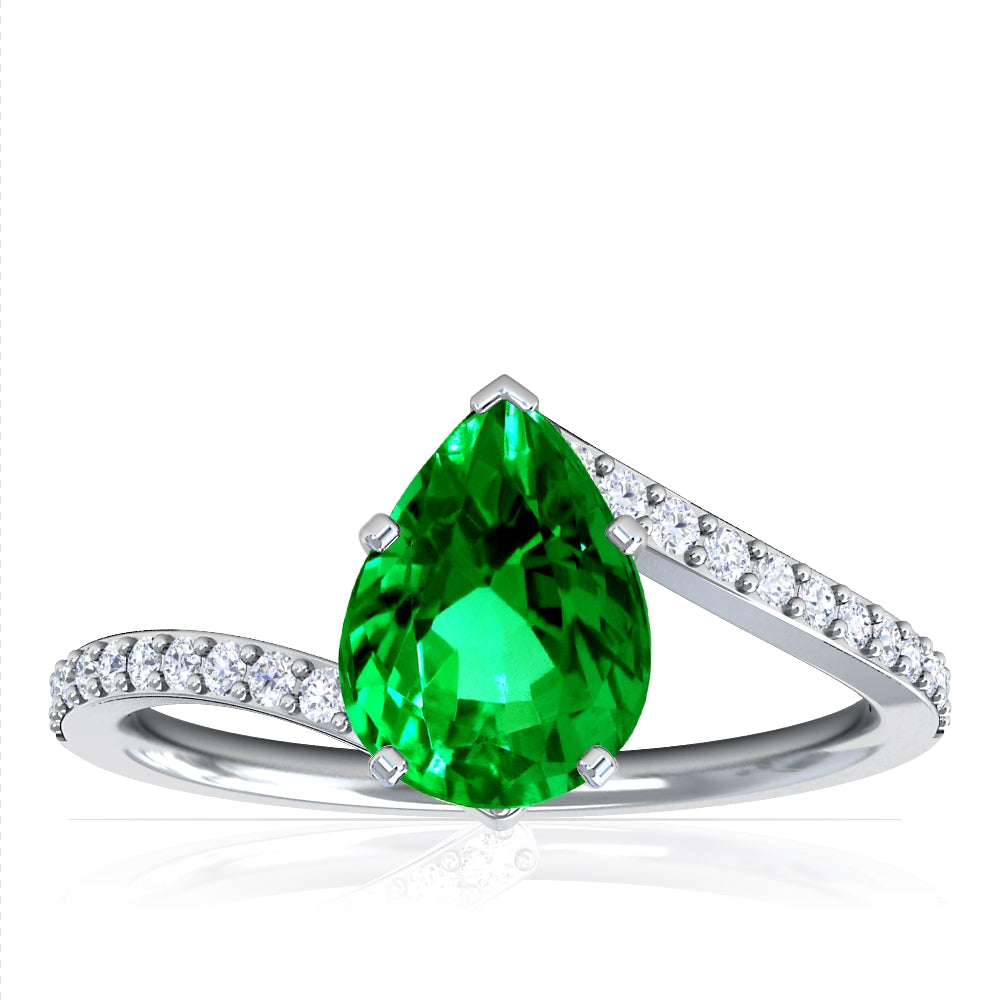 Platinum Pear Shape Emerald And Diamond Bypass Ring (1.95ctw)