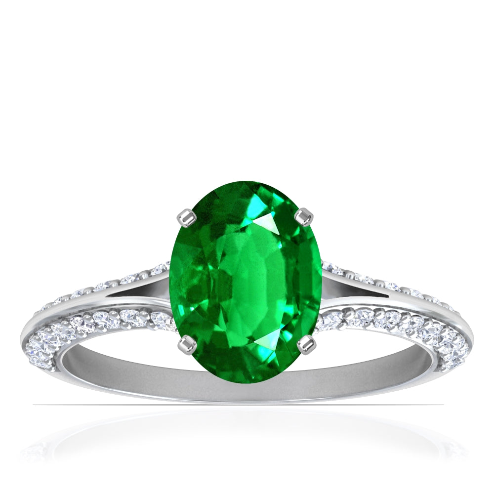 Platinum Oval Emerald And Diamond Split Shank Ring (1.93ctw)