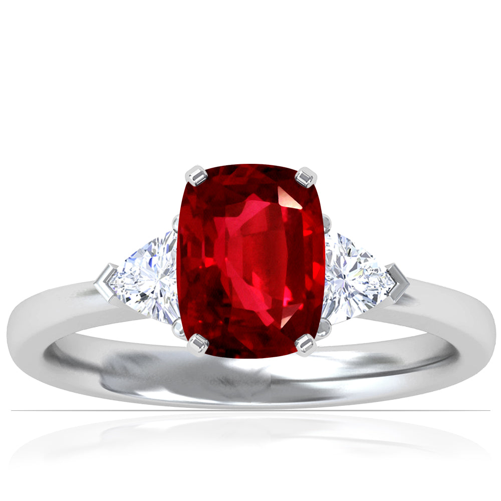 Platinum Elongated Cushion Ruby And Trillion Diamond Ring (1.80ctw)