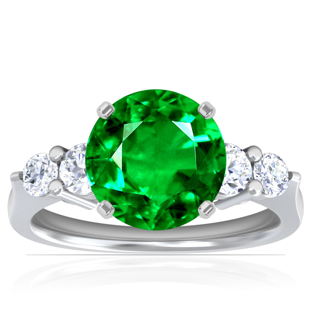 Platinum Round Emerald And Diamond Five Stone Ring (2.25ctw)