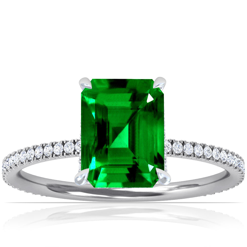 Platinum Emerald Cut Emerald And Diamond Hidden Halo Ring (1.90ctw)