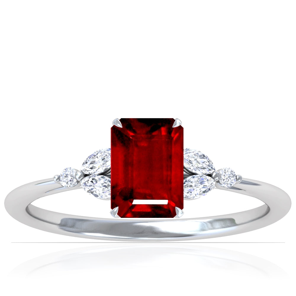 Platinum Emerald Cut Ruby And Diamond Floral Inspired Ring (2.18ctw)