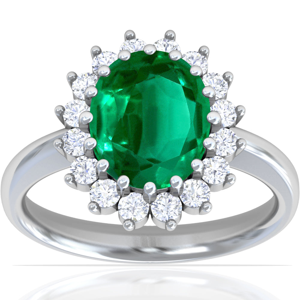 Platinum Oval Emerald And Diamond Halo Ring (2.23ctw)