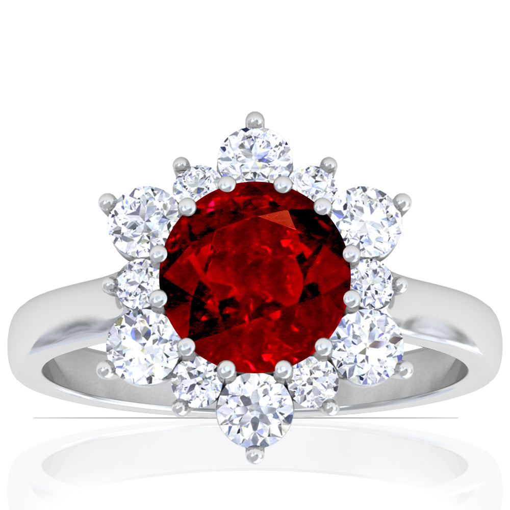 Platinum Round Ruby And Diamond Halo Ring (2.33ctw)
