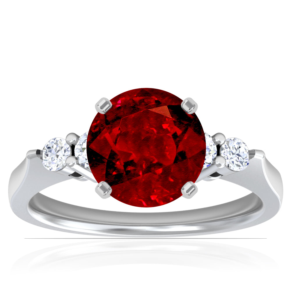 Platinum Round Ruby Five Stone Diamond Ring (1.80ctw)