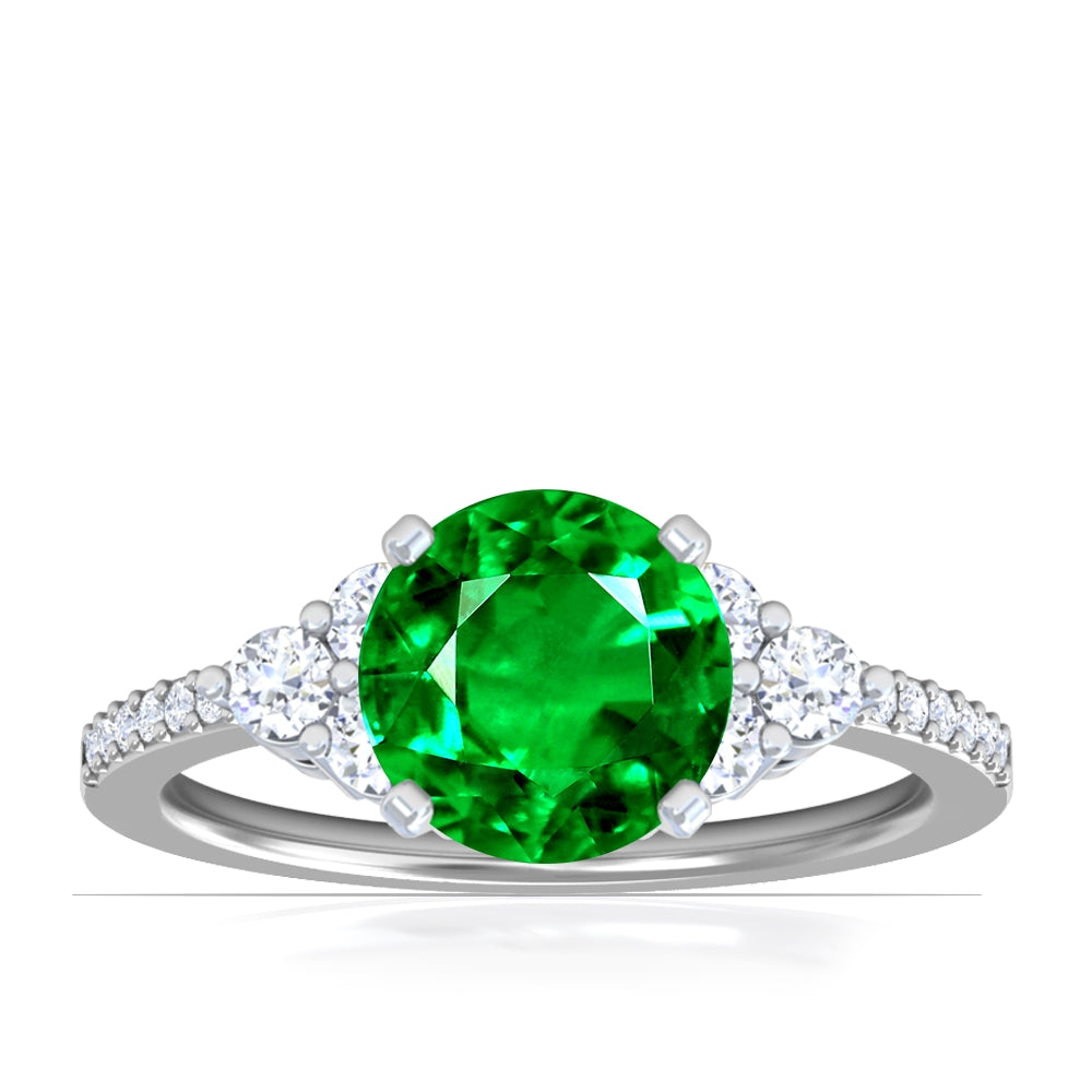 Platinum Round Emerald And Diamond Cluster Ring (2ctw)