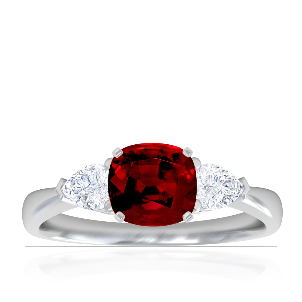 Platinum Cushion Cut Ruby And Pear Shape Diamond Ring (1.80ctw)
