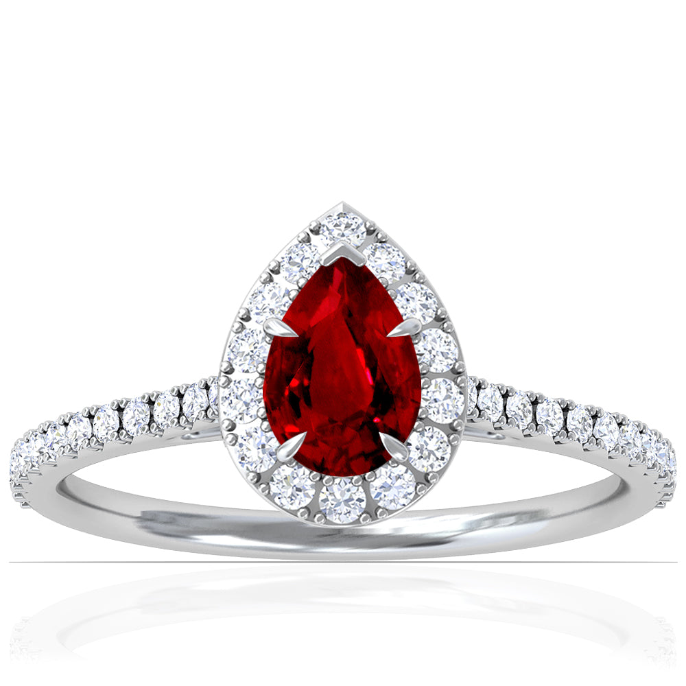 Platinum Pear Shape Ruby And Diamond Halo Ring (1.70ctw)