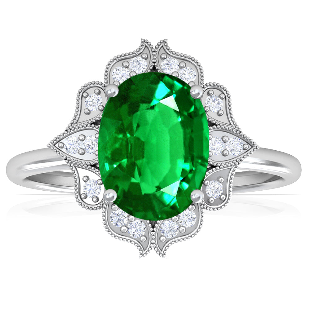 Platinum Oval Emerald And Diamond Vintage Inspired Ring (1.88ctw)