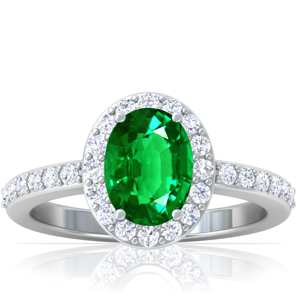 Platinum Oval Emerald And Diamond Halo Ring (1.90ctw)