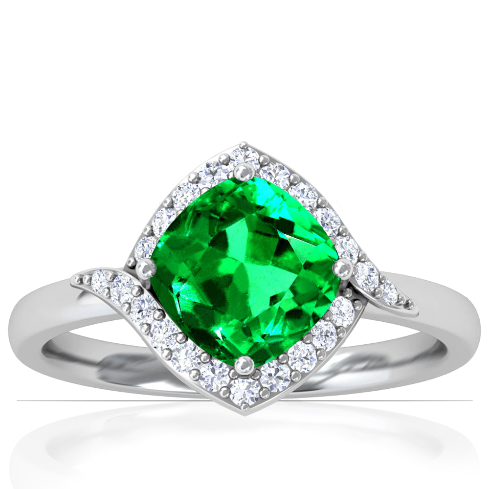 Platinum Cushion Cut Emerald And Diamond Vintage Inspired Halo Ring (1.75ctw)