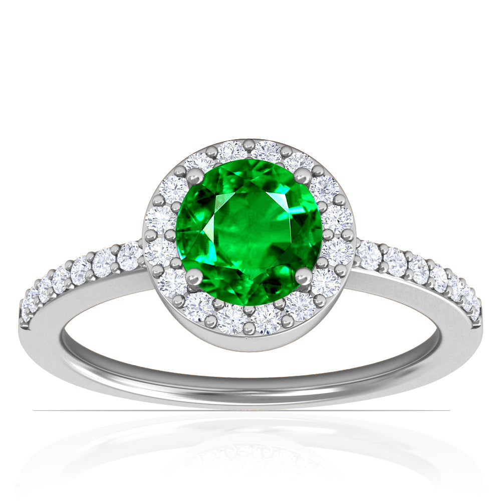 Platinum Round Emerald And Diamond Halo Ring (2.11ctw)