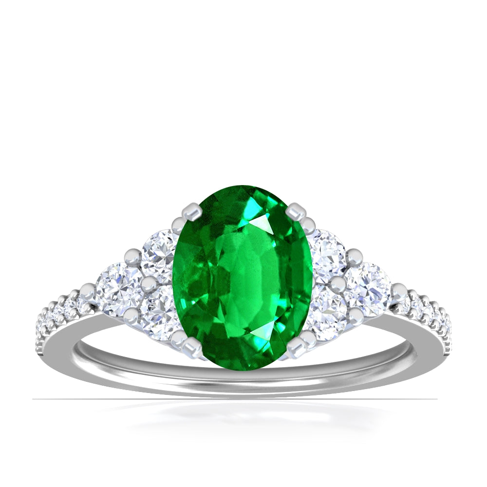 Platinum Oval Emerald And Diamond Cluster Ring (2.21ctw)