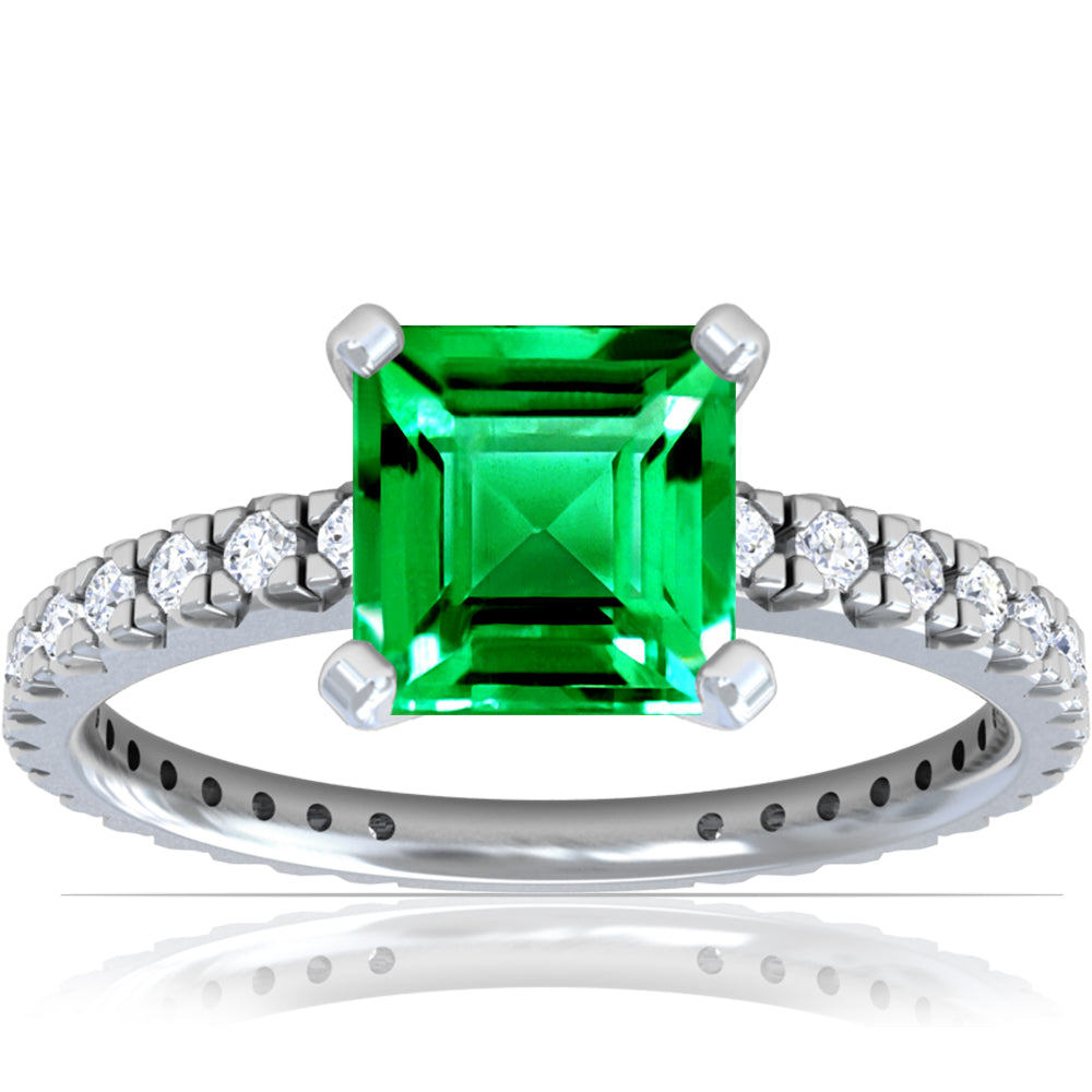 Platinum Princess Cut Emerald And Pave Diamond Ring (2.08ctw)