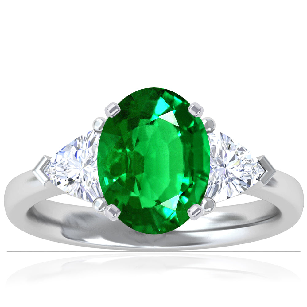 Platinum Oval Emerald With Trillion Side Diamonds (2.25ctw)